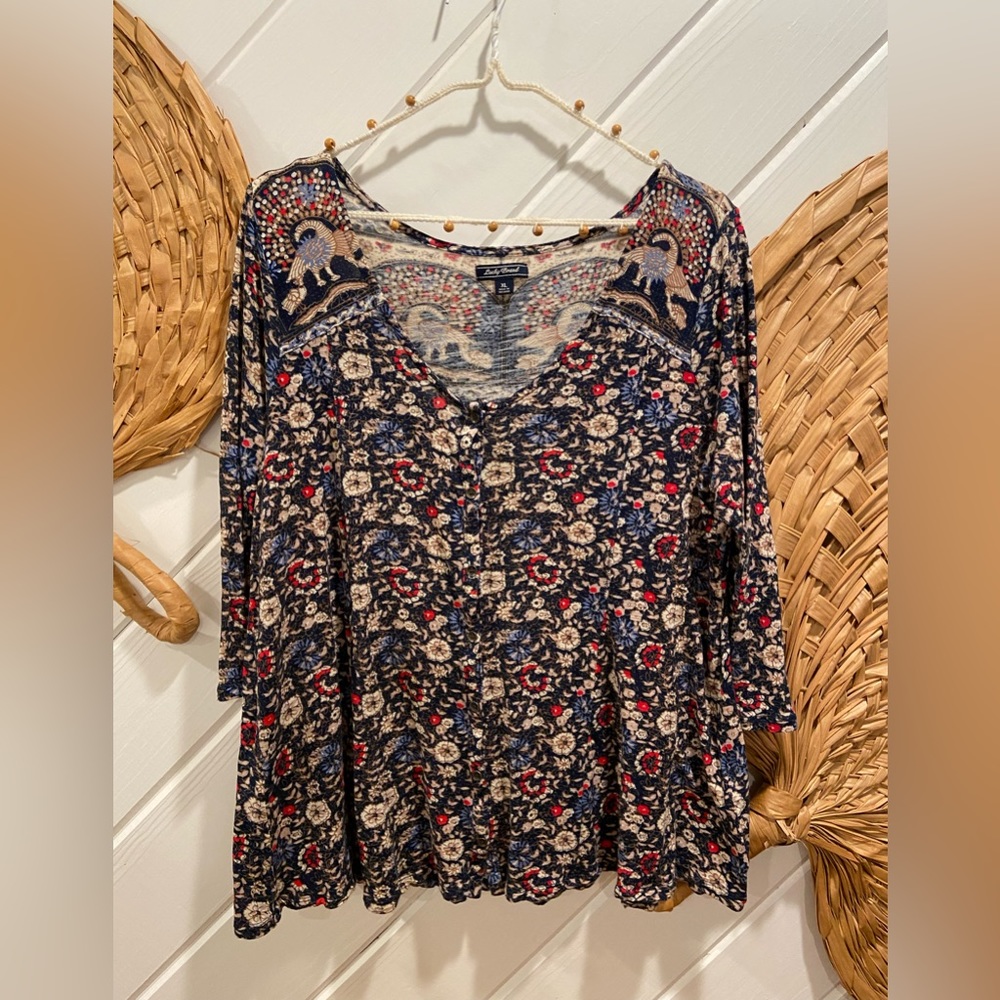 Lucky Brand Peacock Cotton Blouse Tee